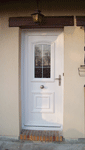Porte d'entrée PVC blanc avec inserts inox
