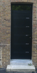 Porte d’entrée PVC chêne foncé, vitrage demi-lune